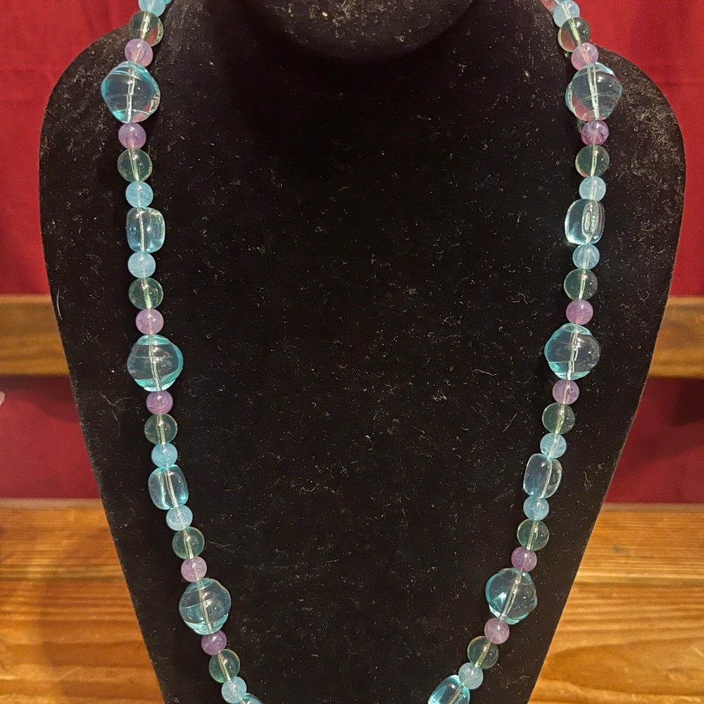 clear candy colored acrylic Blue/green/purple BeadNecklace vintage unique clasp